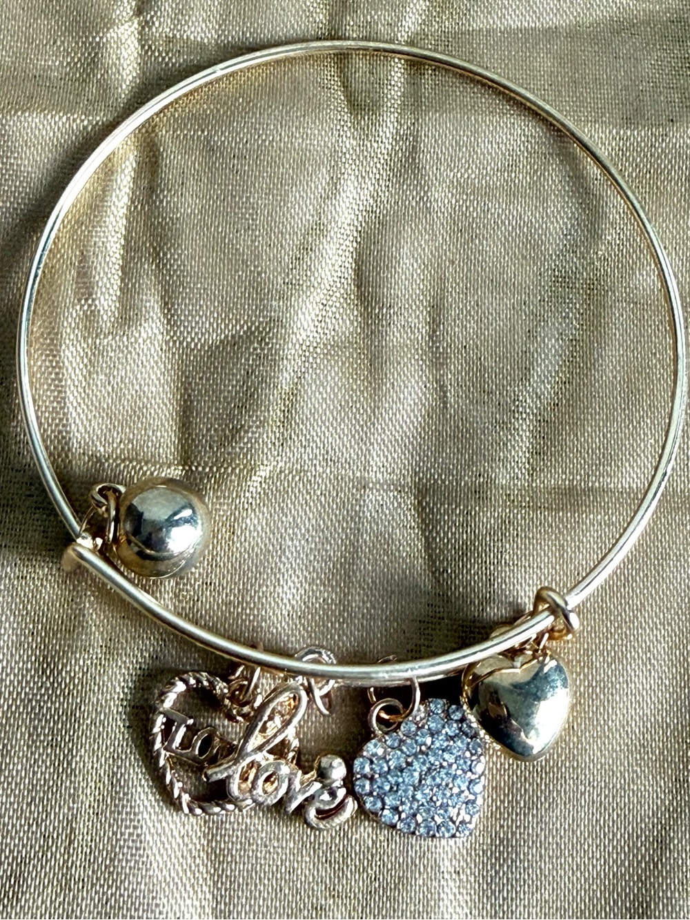 Gold-Tone Heart & 'Love' Charm Bangle Bracelet